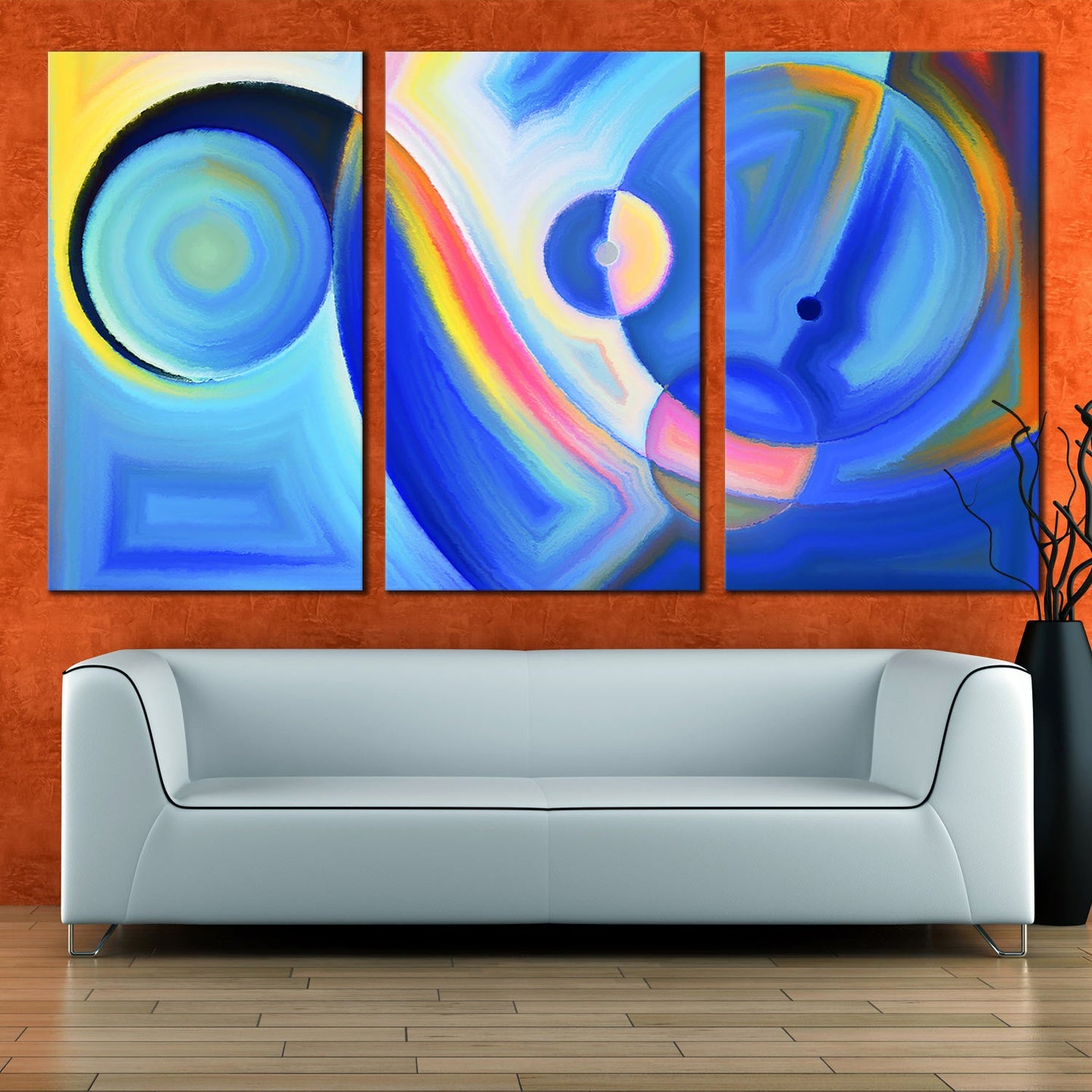 3 panel blue abstract circle shapes canvas artwork For Living Room