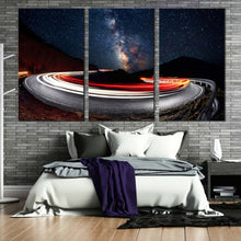 Load image into Gallery viewer, 3 panel blue black sky star nights cars light trails wall decor For Bedroom

