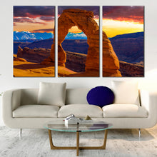 Load image into Gallery viewer, 3 panel canvas wall art Desert Arches National Park Sunset View In Living Room
