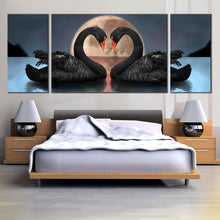Load image into Gallery viewer, 3 panel wall decor Beautiful Black Swans in Love Grey Background For Bedroom
