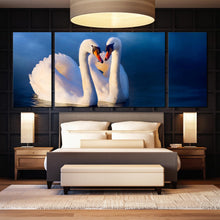Load image into Gallery viewer, 3 panel wall decor Beautiful White Swans in Love blue Background For Bedroom

