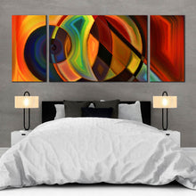 Load image into Gallery viewer, 3 piece Colorful Abstract Circle Shapes artwork In Bedroom

