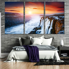 Load image into Gallery viewer, 3 piece National Park Selfoss Cascade Waterfall Jokulsa a Fjollum Iceland canvas wall art For Bedroom

