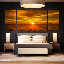 Load image into Gallery viewer, 3 piece Ocean Waves Dramatic Golden Sky in Sunset canvas wall art For Bedroom
