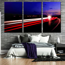 Load image into Gallery viewer, 3 piece moving traffic lighs trails canvas prints For Bedroom
