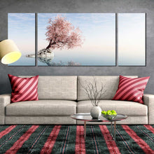 Load image into Gallery viewer, 3  piece  pink  white  lonely  tree  with  blue  lake  canvas  artwork In Living Room
