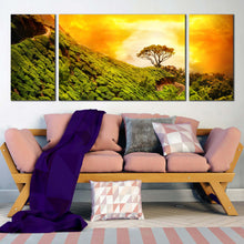 Load image into Gallery viewer, 3 piece wall art Munnar kerala alone tree tea landscape at dusk In Living Room
