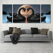 Load image into Gallery viewer, 3 piece wall decor Black Swans in Love Reflected On water In Living Room
