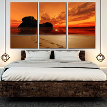 Load image into Gallery viewer, 3 piece wall decor beach rock red sunset view For Bedroom
