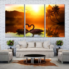 Load image into Gallery viewer, 3 piece wall decor black Swans in Love Reflected On water In Living Room
