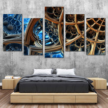 Load image into Gallery viewer, 3d abstract canvas wall art blue abstract geometric canvas set brown 3d fractal illustration 5 piece canvas print For Your Bedroom
