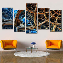 Load image into Gallery viewer, 3d abstract canvas wall art blue abstract geometric canvas set brown 3d fractal illustration 5 piece canvas print For Living room
