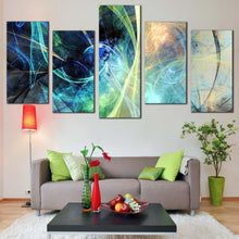 Load image into Gallery viewer, 3d abstract canvas wall art blue abstract glowing design 5 piece multi canvas artwork yellow abstract fractal electricity canvas print In Living Room
