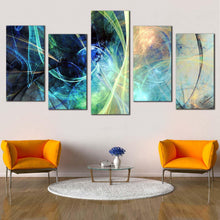 Load image into Gallery viewer, 3d abstract canvas wall art blue abstract glowing design 5 piece multi canvas artwork yellow abstract fractal electricity canvas print For Living Room
