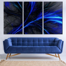 Load image into Gallery viewer, 3d abstract canvas wall art blue black digital abstract graphics 3 piece canvas print abstract fractal bright multi canvas artwork In Living Room
