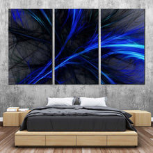 Load image into Gallery viewer, 3d abstract canvas wall art blue black digital abstract graphics 3 piece canvas print abstract fractal bright multi canvas artwork In Bedroom
