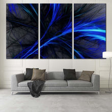 Load image into Gallery viewer, 3d abstract canvas wall art blue black digital abstract graphics 3 piece canvas print abstract fractal bright multi canvas artwork For Living Room
