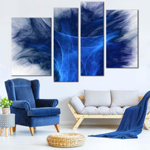 Load image into Gallery viewer, 3d abstract canvas wall art blue digital abstract graphics 4 piece canvas white modern abstract fractal canvas print in living room
