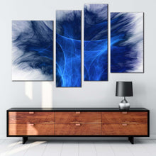 Load image into Gallery viewer, 3d abstract canvas wall art blue digital abstract graphics 4 piece canvas white modern abstract fractal canvas print
