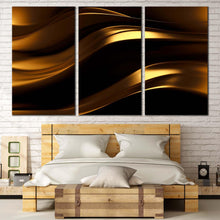 Load image into Gallery viewer, 3d illustration canvas wall art golden abstract wave 3 piece canvas print black luxury abstract multi canvas artwork For Bedroom
