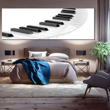 Load image into Gallery viewer, 3d piano canvas wall art black piano keyboard spiral 1 piece canvas print white piano abstract canvas artwork in bedroom
