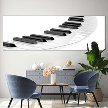 Load image into Gallery viewer, 3d piano canvas wall art black piano keyboard spiral 1 piece canvas print white piano abstract canvas artwork in living room
