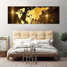 Load image into Gallery viewer, 3d world canvas wall art world map digital canvas artwork yellow brown world map 1 piece canvas print in bedroom
