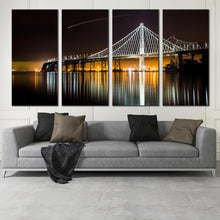 Load image into Gallery viewer, 4 Panel Amazing Night Reflection White Bridge Wall Canvas For Living room
