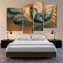 Load image into Gallery viewer, Embossed Abstract Canvas Wall Art, Green Fractal on Leather Canvas Print, Brown 4 Piece Canvas, Modern Brown Green Multi Canvas Artwork for your bedroom
