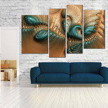 Load image into Gallery viewer, Embossed Abstract Canvas Wall Art, Green Fractal on Leather Canvas Print, Brown 4 Piece Canvas, Modern Brown Green Multi Canvas Artwork in living room

