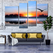 Load image into Gallery viewer, 4 Piece Canvas Print Blue Orange Skies Birds Flying over the Lake For Living Room
