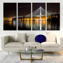 Load image into Gallery viewer, 4 Piece East Sapn White Bridge Water Reflection At Night Canvas Print In Your Living room
