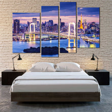 Load image into Gallery viewer, 4 Piece Grey Canvas Wall Art Tokyo Bridge at night
