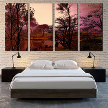 Load image into Gallery viewer, 4 panel North Evening Lake Wood Trees Scenery Vertical Tall home decor For Bedroom
