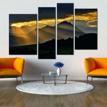 Load image into Gallery viewer, 4 panel Wall Art Of Beautiful Mountains Landscape Sunrays Clouds Magical Scenery Sunset 4 Piece panel Landscape decor For Living Room
