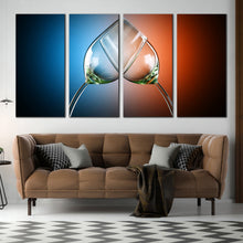 Load image into Gallery viewer, 4 panel Wine Canvas Paintings Wall Art Pictures Abstract Wine Glasses in Red blue background For Living room
