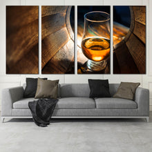 Load image into Gallery viewer, 4 panel Wine Canvas Wall Art Pictures Abstract wine glass Inside Oak Barrels For Living room
