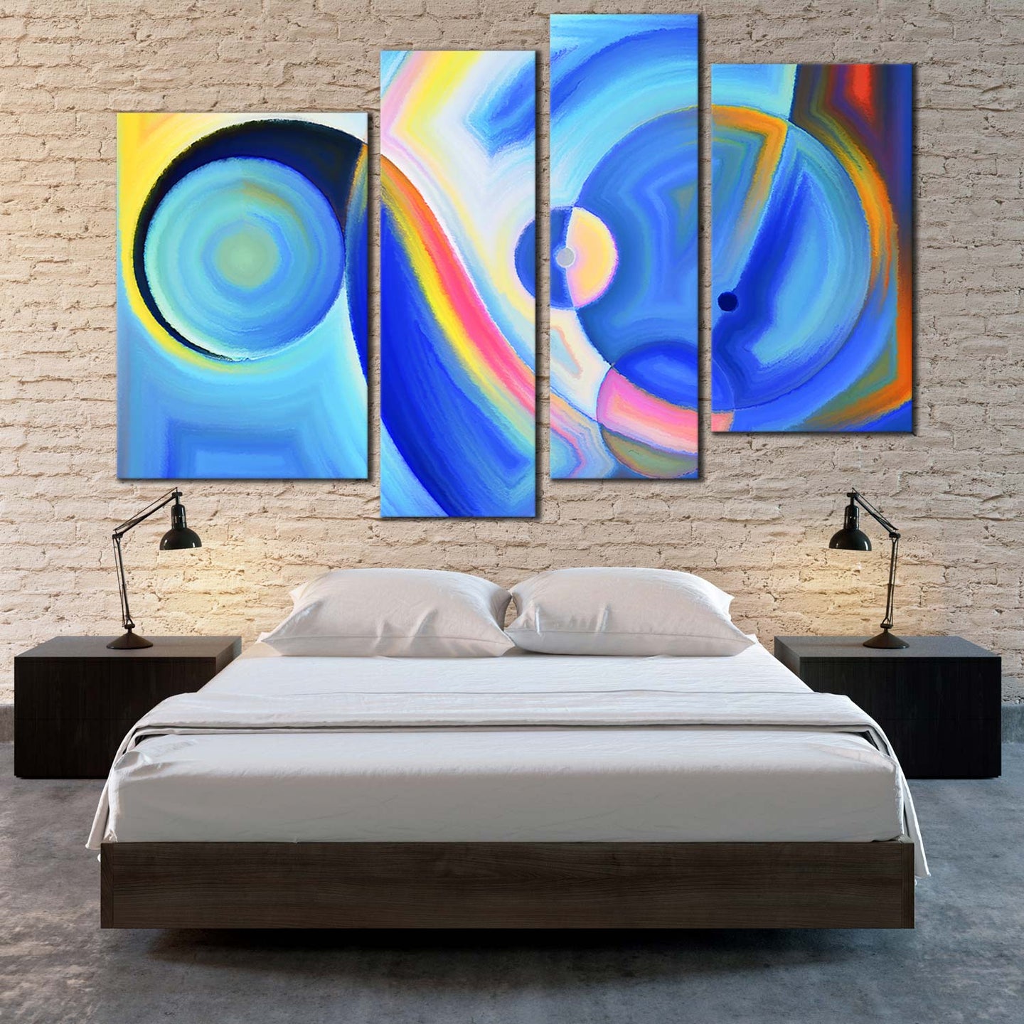 4 panel blue 1 Piece Abstract Circle Shapes print decor 