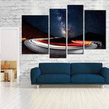Load image into Gallery viewer, 4 panel bright lights trails by cars mountain home canvas decor 
