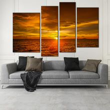 Load image into Gallery viewer, 4 panel canvas Orange Sunset Ocean Clouds at dusk 
