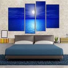Load image into Gallery viewer, 4 panel canvas artwork of full moon at night over beach 
