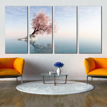 Load image into Gallery viewer, 4 panel lonely pink white tree canvas print In Living Room
