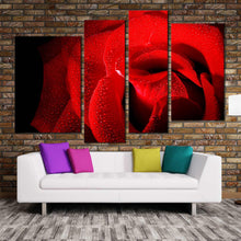 Load image into Gallery viewer, 4 panel red rose with black background canvas print In Living Room
