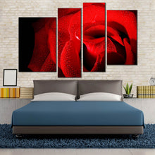 Load image into Gallery viewer, 4 panel red rose with black background canvas print decor For Bedroom
