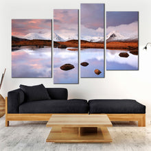Load image into Gallery viewer, 4 panel wall art snow covered black mountain range scotland 
