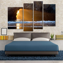 Load image into Gallery viewer, 4 panel yellow sunlight streaming white blue ocean wall decor 
