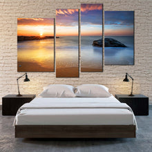 Load image into Gallery viewer, 4 panel yellow sunlight streaming white blue ocean wall decor 

