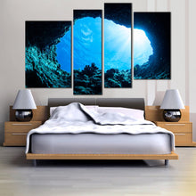 Load image into Gallery viewer, 4 panel yellow sunlight streaming white blue ocean wall decor
