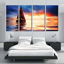 Load image into Gallery viewer, 4 piece Canvas wall art dramatic sunset boat For Bedroom
