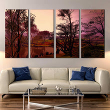 Load image into Gallery viewer, 4 piece Sunset Autumn Lake Trees Scenery Purple Sky wall decor For Your Living room
